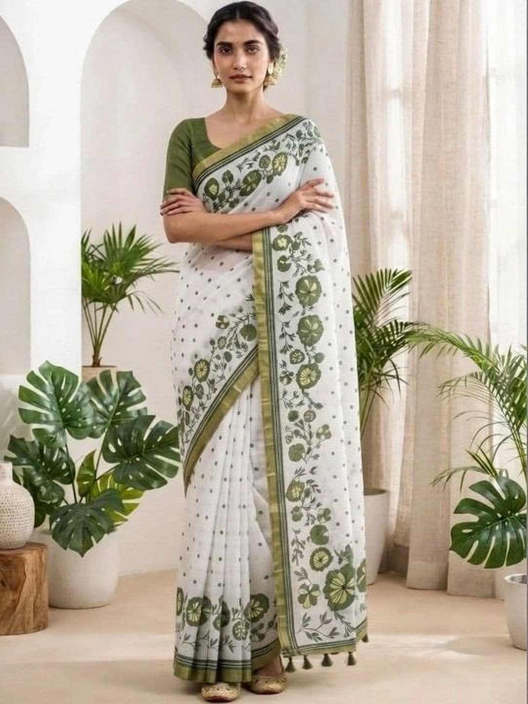 Anouk Rustic Floral Pure Linen Khadi Saree thumbnail 7