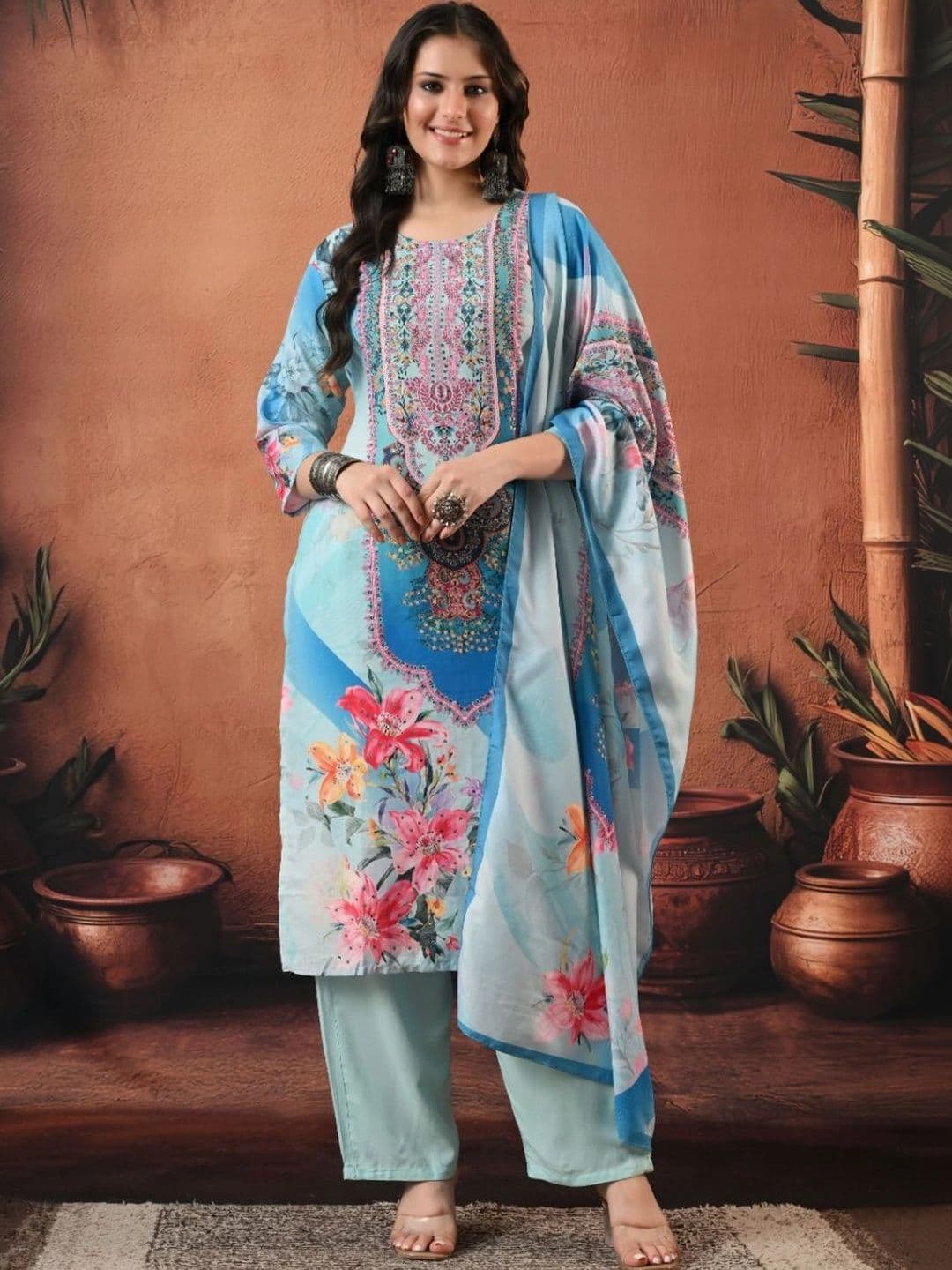 Encourage Women Floral Printed Regular Kurta with Palazzos & With Dupatta - view 1