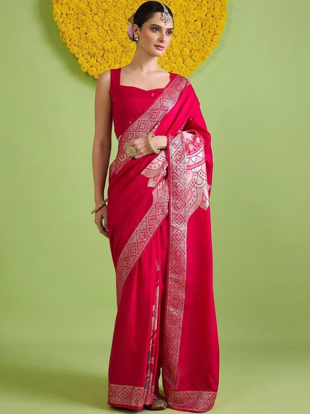 Saree mall Zari Silk Blend Designer Banarasi Sarees - view 1