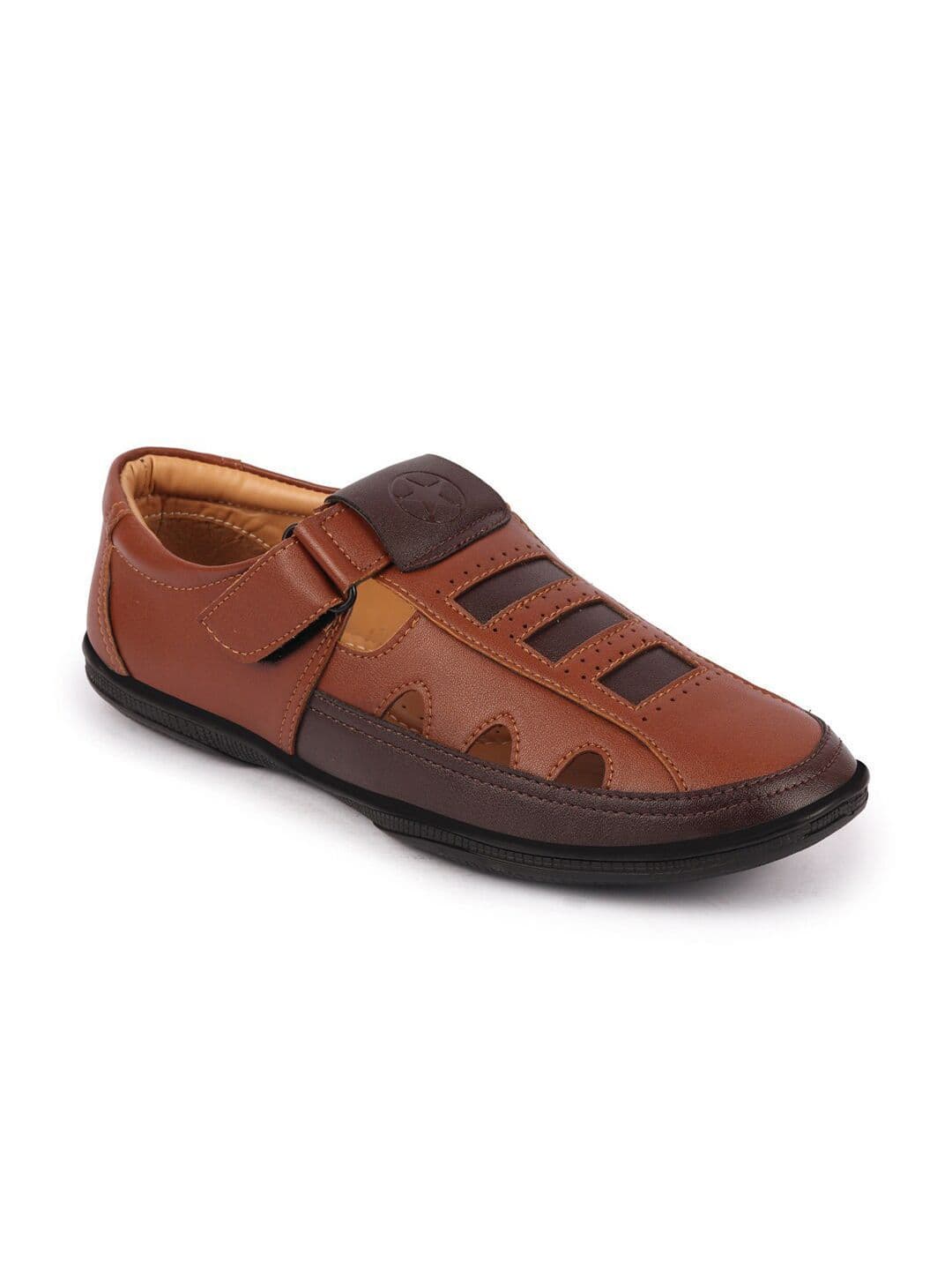 FAUSTO Men Tan & Black PU Comfort Sandals thumbnail 7