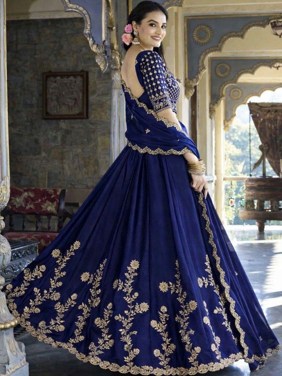 BLUSH STREET Embroidered Semi-Stitched Lehenga & Blouse With Dupatta thumbnail 2