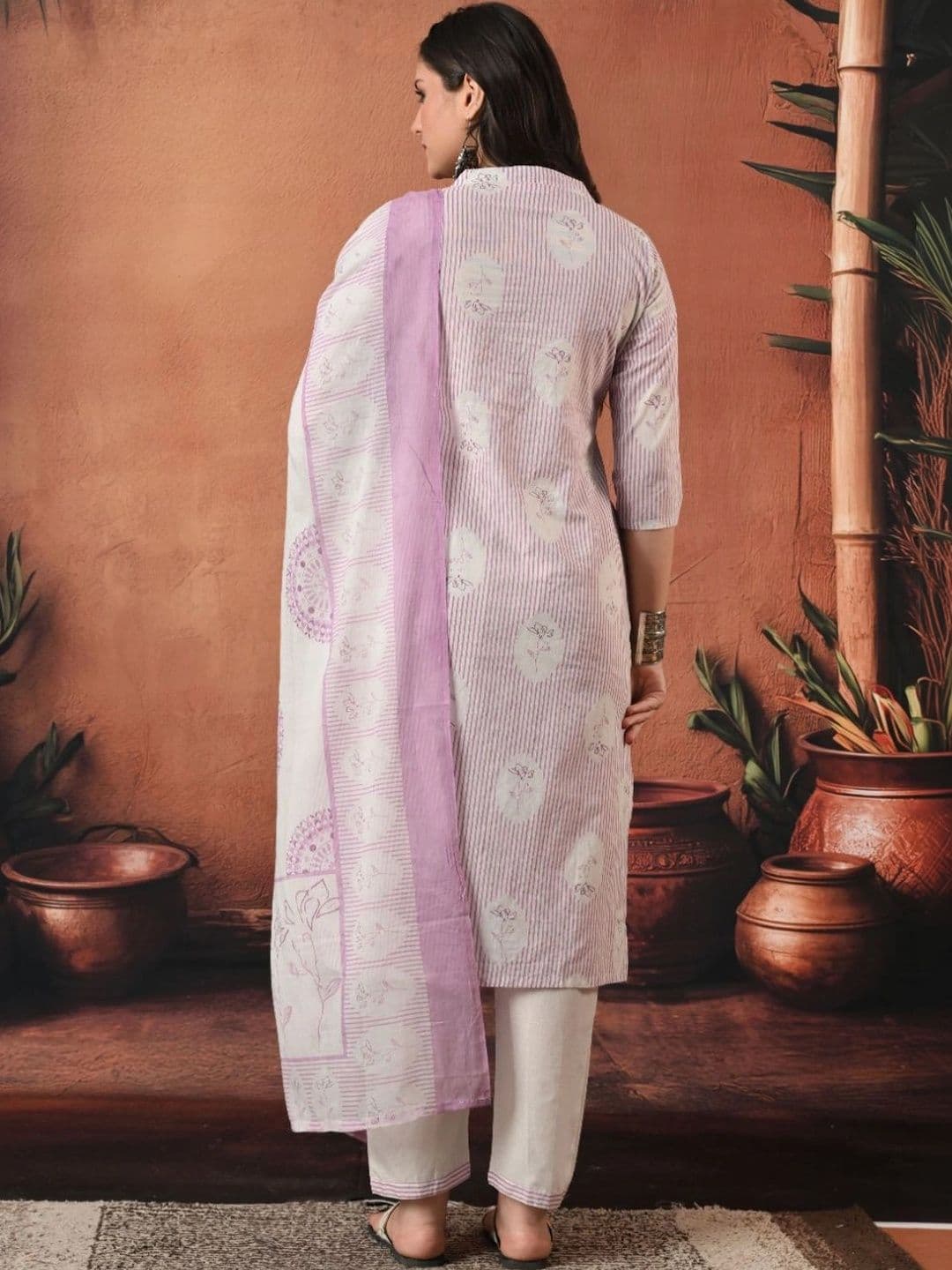 Encourage Women Ethnic Motifs Printed Regular Mirror Work Pure Cotton Kurta with Trousers & With Dupatta thumbnail 4