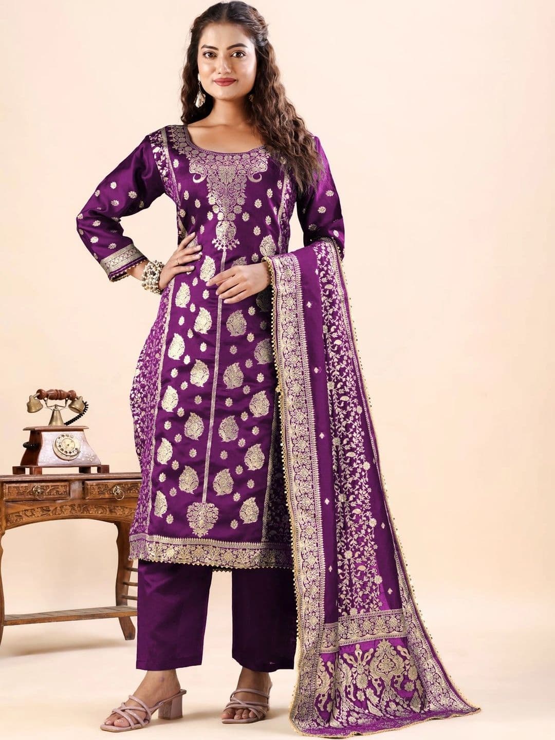 kantuba Art Silk Unstitched Dress Material - view 1