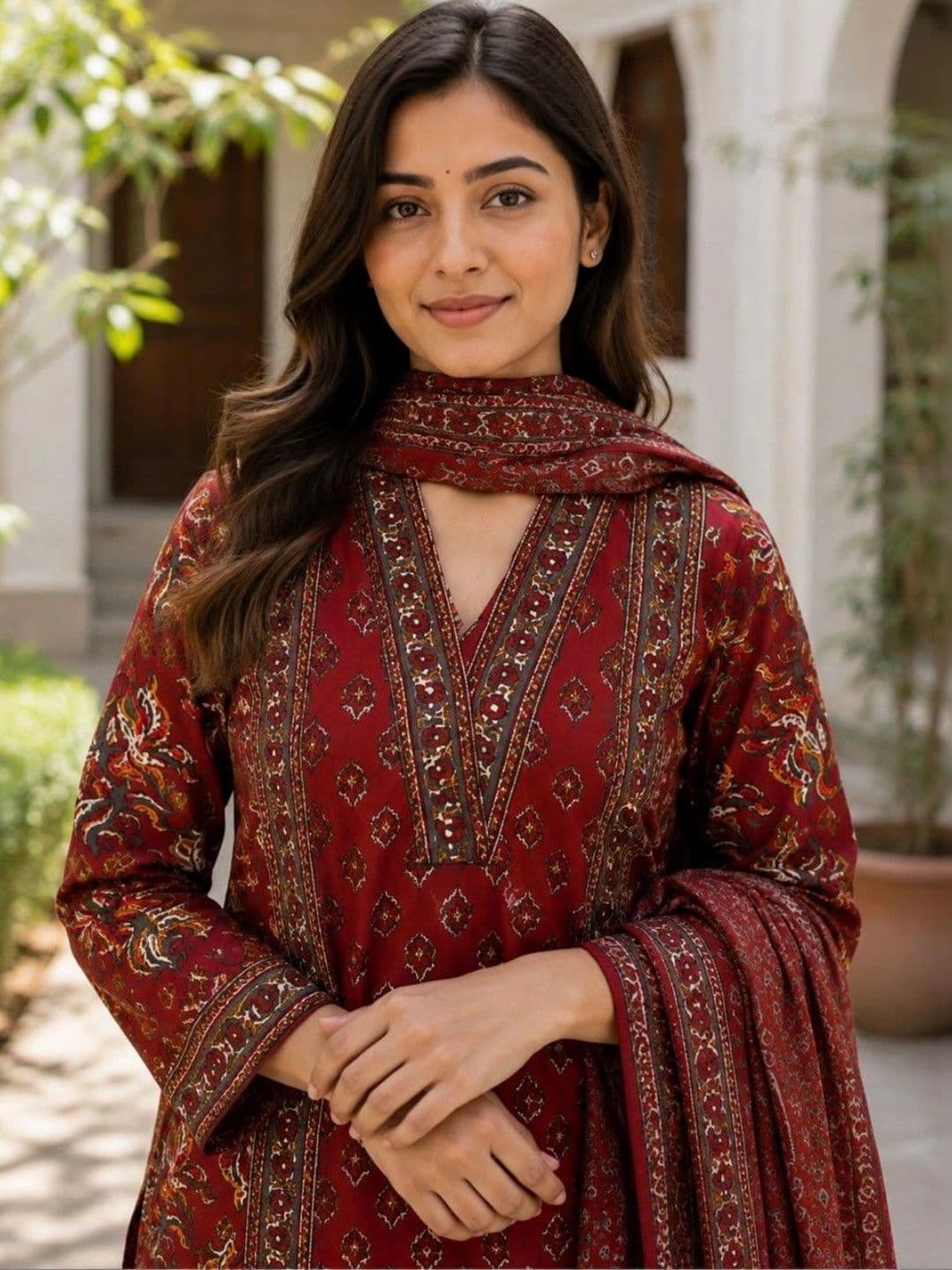 Ammanya Lifestyle Hub Women Ethnic Motifs Printed Regular Pure Cotton Kurta with Palazzos & With Dupatta thumbnail 3