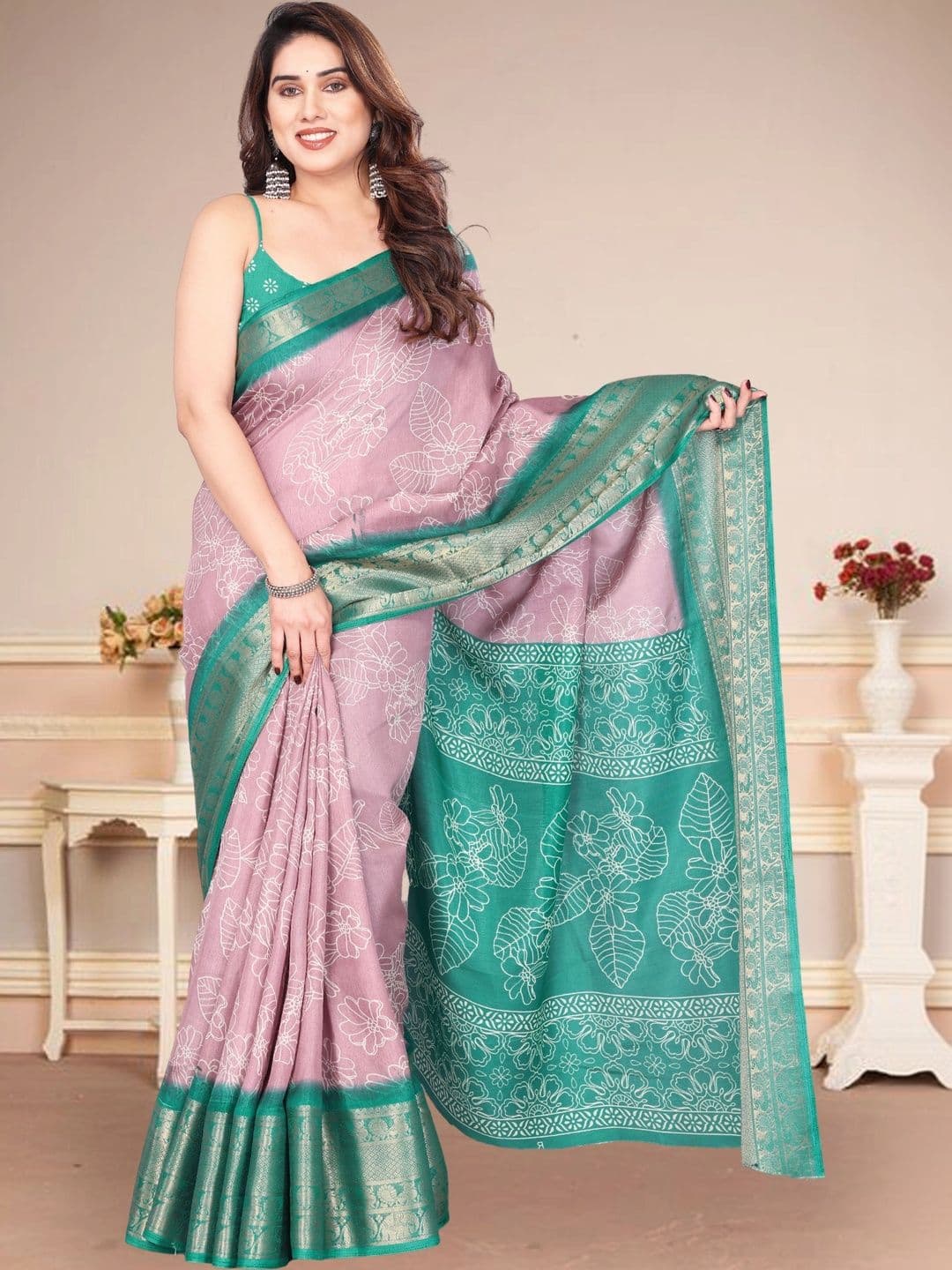Owee Floral Silk Blend Designer Saree - view 1