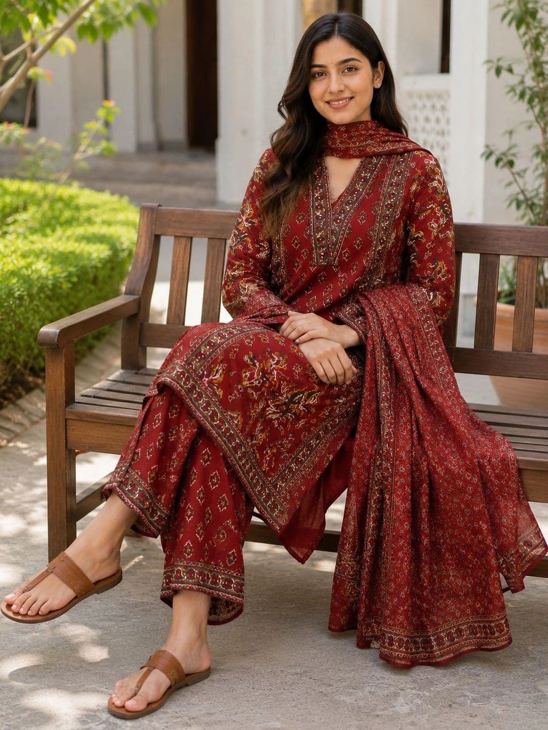 Ammanya Lifestyle Hub Women Ethnic Motifs Printed Regular Pure Cotton Kurta with Palazzos & With Dupatta thumbnail 2