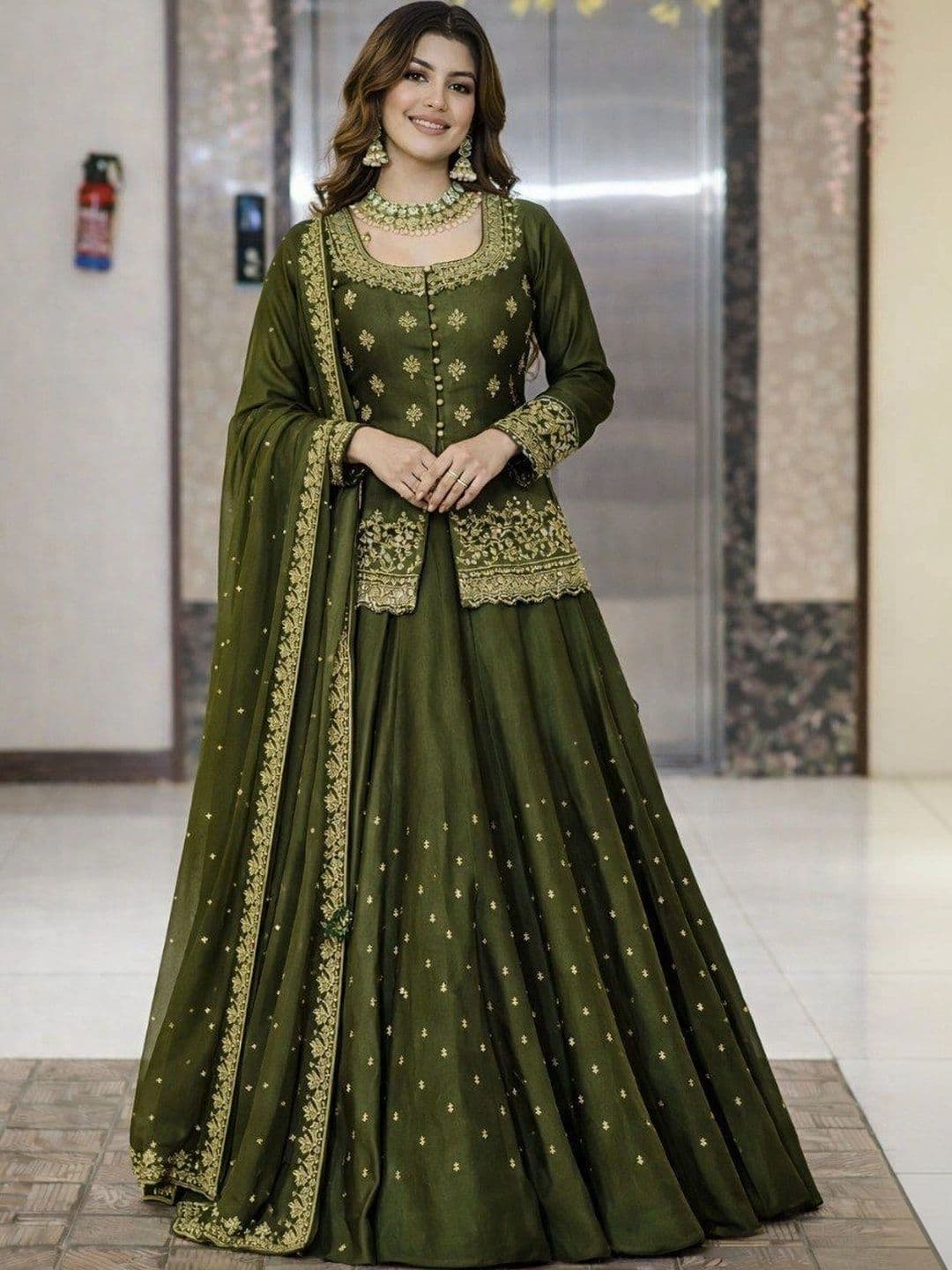 BLUSH STREET Embroidered Semi-Stitched Lehenga & Blouse With Dupatta thumbnail 3