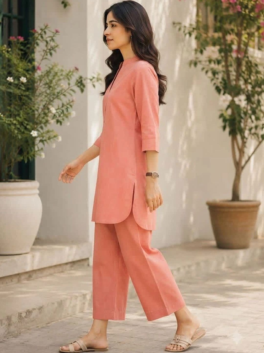 YUVVIK Women Regular Pure Cotton Kurta with Palazzos thumbnail 3