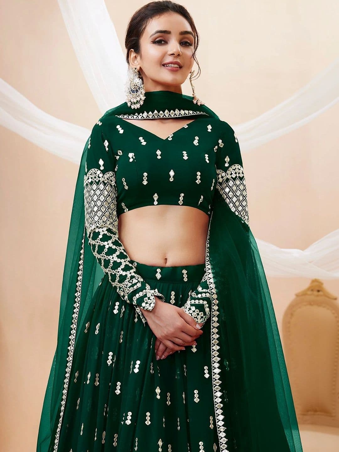 Zeel Clothing Embellished Mirror Work Semi-Stitched Lehenga & Unstitched Blouse With Dupatta thumbnail 6