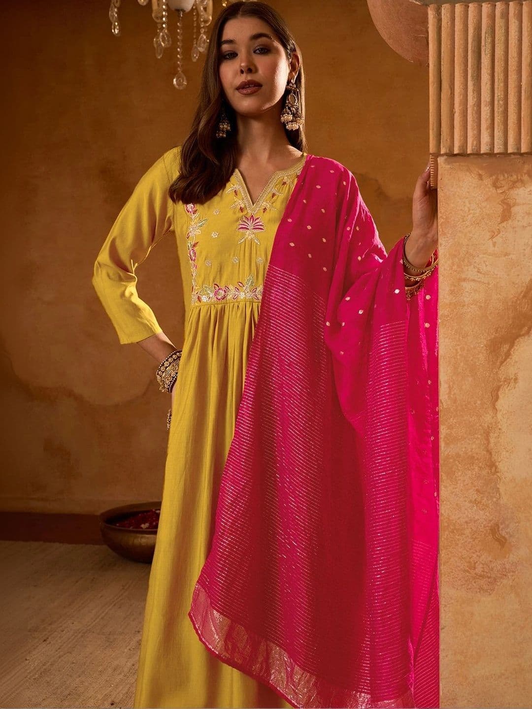 SMITSAREE Women Ethnic Motifs Embroidered Empire Thread Work Kurta with Trousers & With Dupatta thumbnail 5