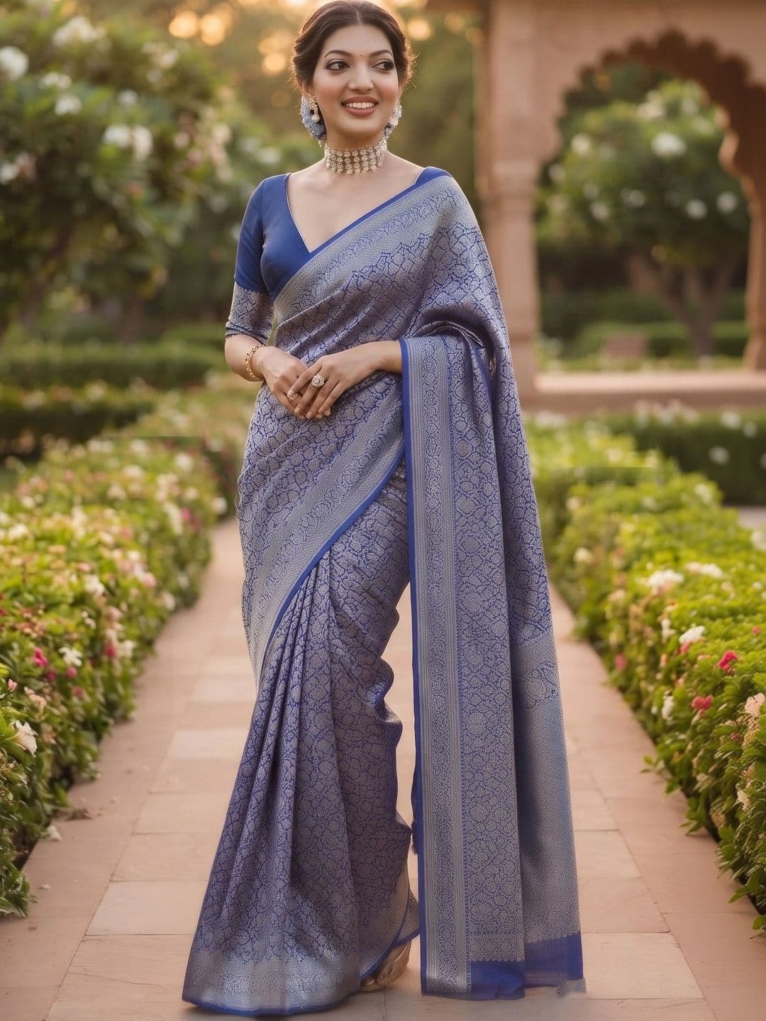 VILLE FASHION Woven Design Zari Art Silk Kanjeevaram Saree - view 1