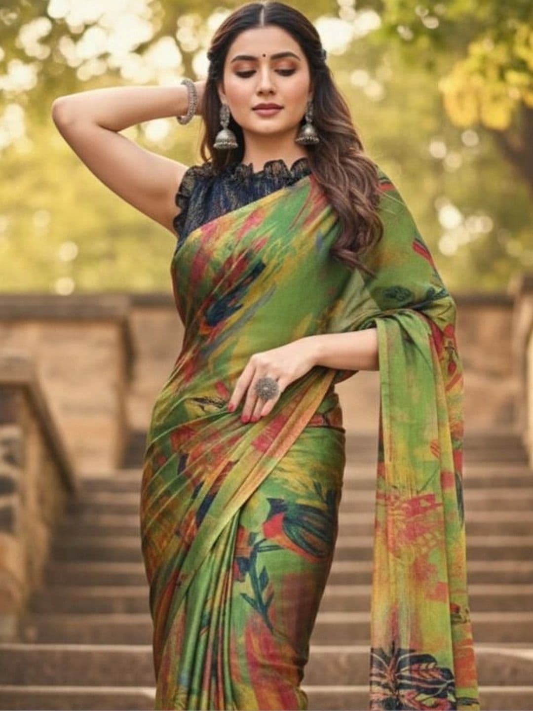 Owee Pure Chiffon Fusion Saree - view 1