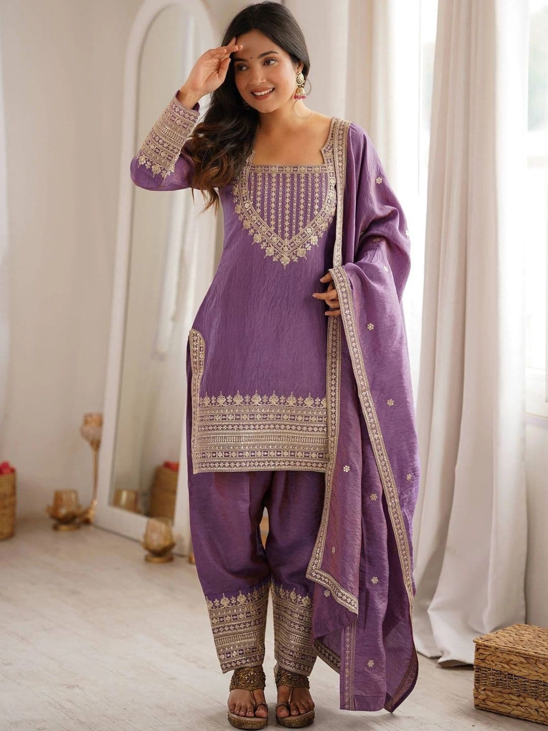 VASTRABELLA Women Ethnic Motifs Embroidered Regular Thread Work Kurta with Patiala & With Dupatta thumbnail 7