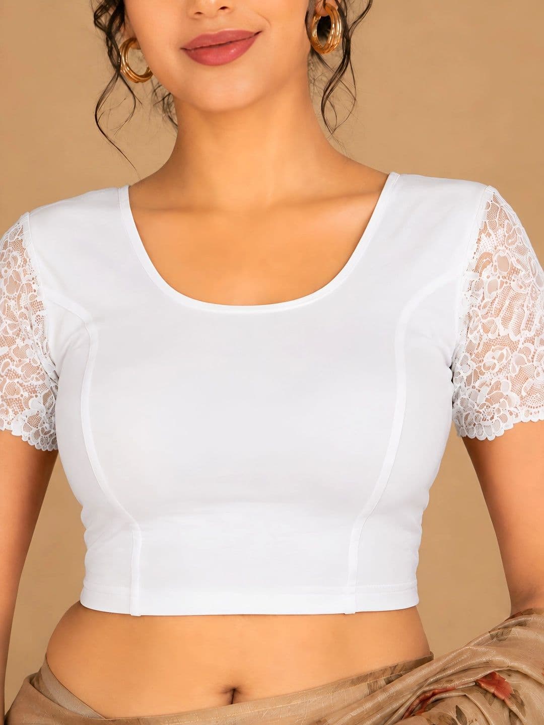 Abhi Women U Neck Solid Cotton Lycra Stretchable Half Sleeve Readymade Saree Blouse thumbnail 4
