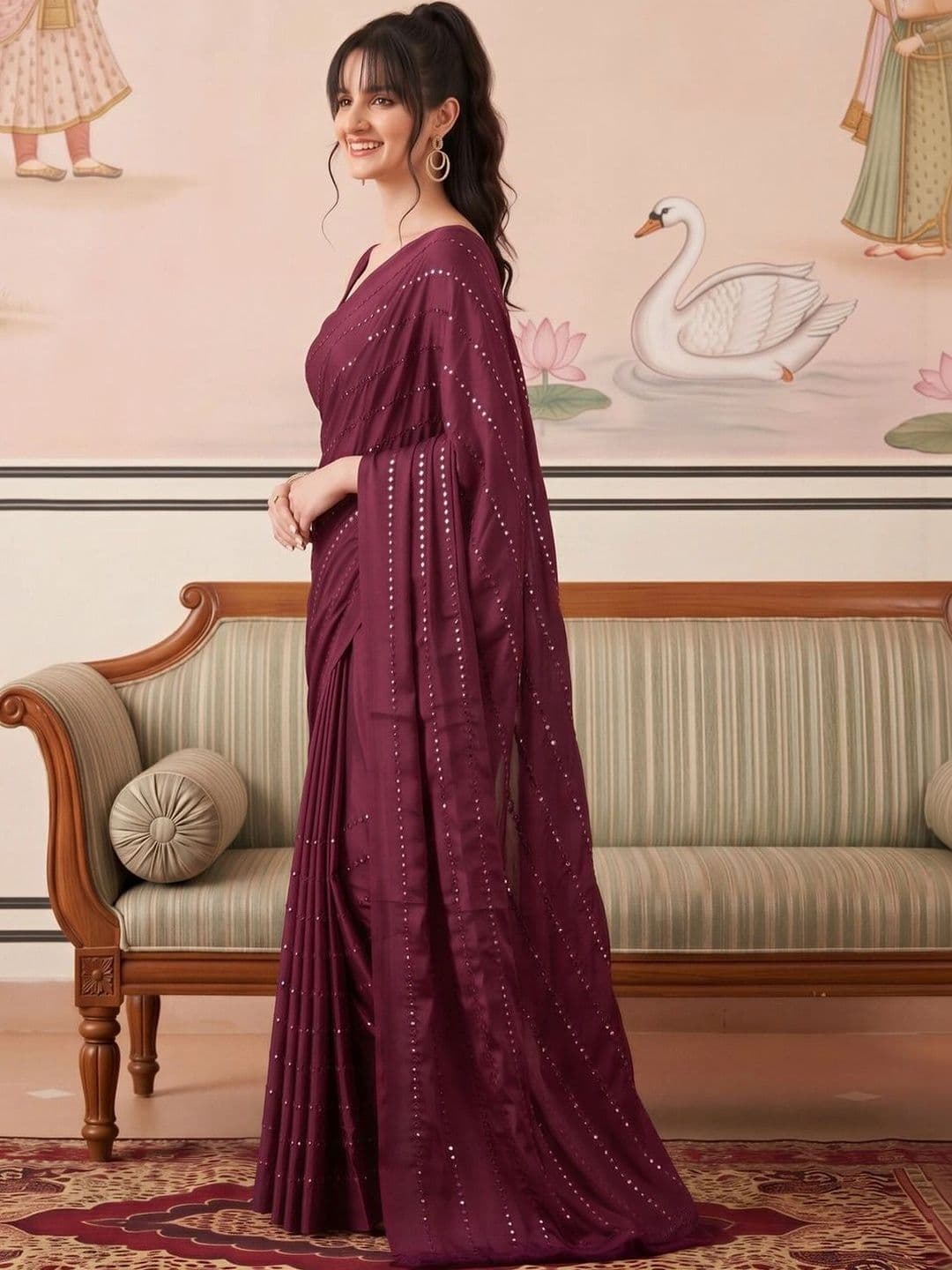 Saree mall Embellished Mirror Work Poly Georgette Designer Sarees thumbnail 2