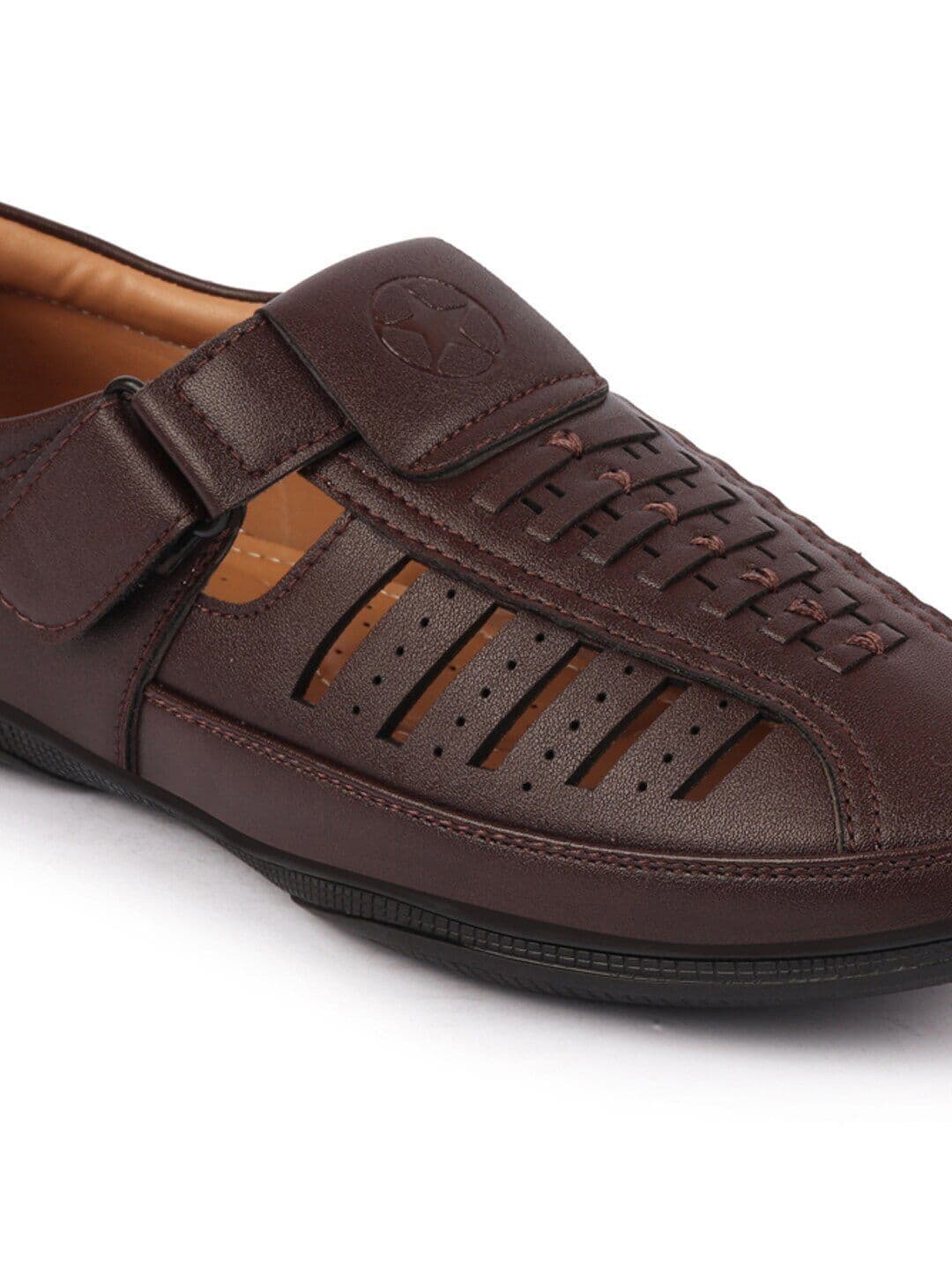 FAUSTO Men Brown & Black PU Shoe-Style Sandals thumbnail 2