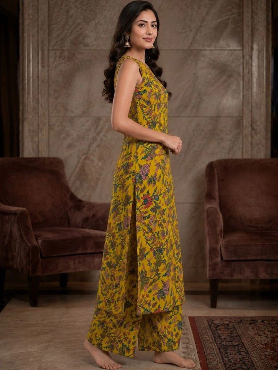 SAVYO Women Floral Printed Regular Pure Cotton Kurta with Palazzos thumbnail 4
