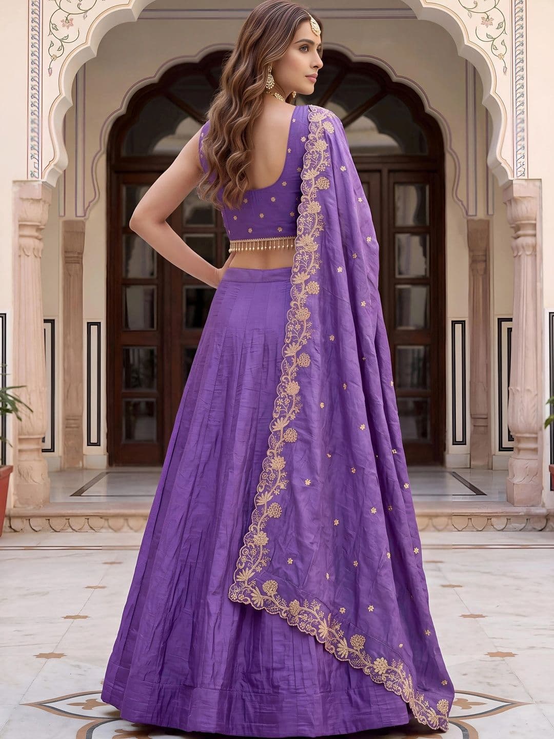 Zeel Clothing Embroidered Thread Work Semi-Stitched Lehenga & Unstitched Blouse With Dupatta thumbnail 2