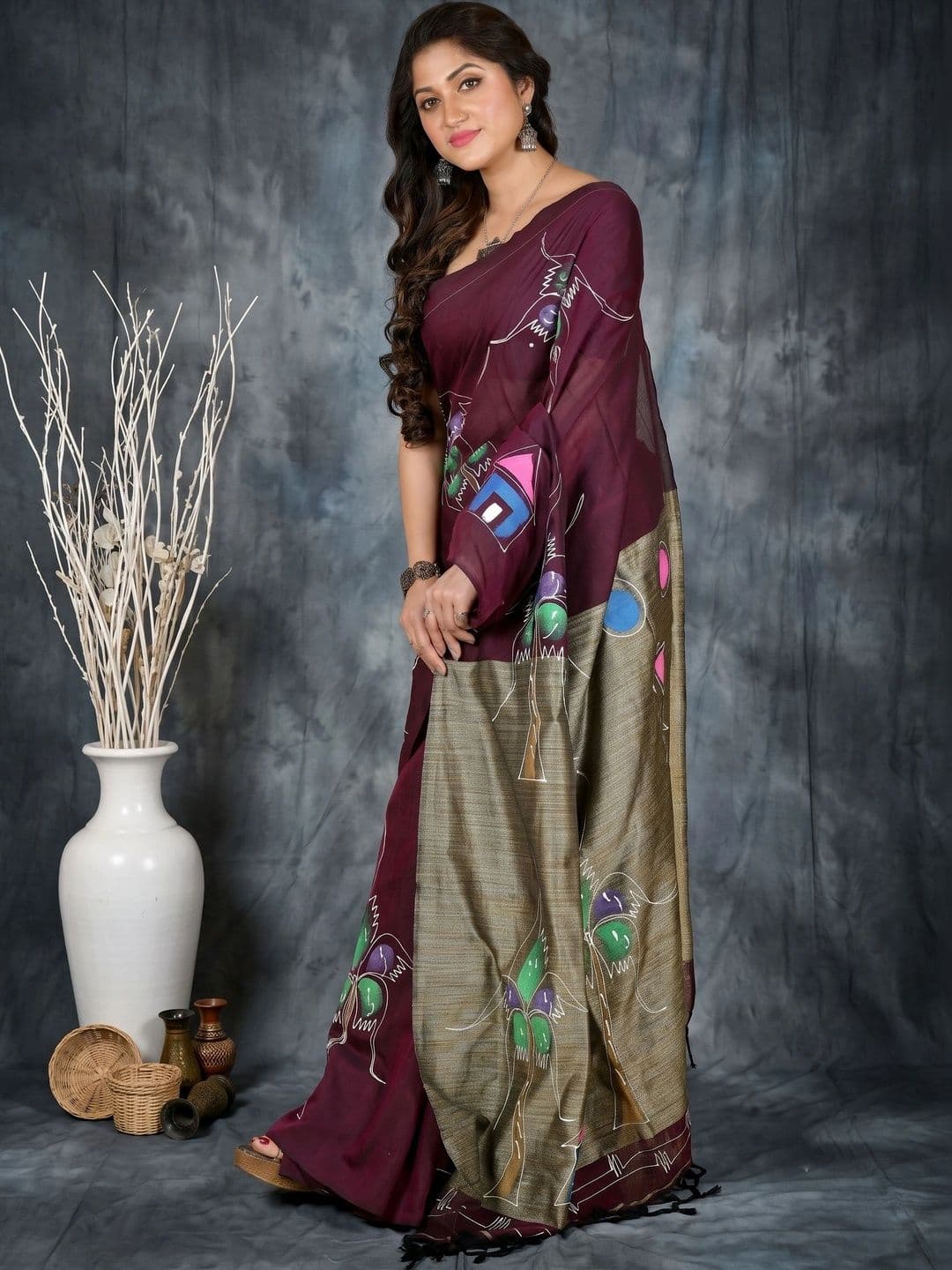 GitAsit Warli Sequinned Pure Cotton Handloom Taant Saree thumbnail 2