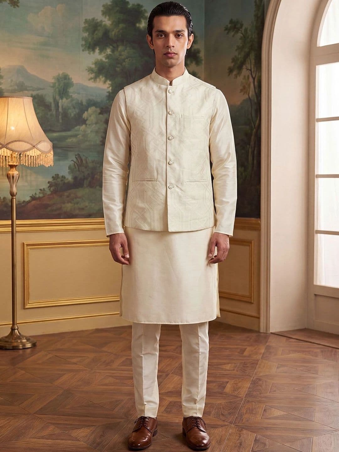 Ethnic Bay Jacquard Woven Design Nehru Jackets thumbnail 4