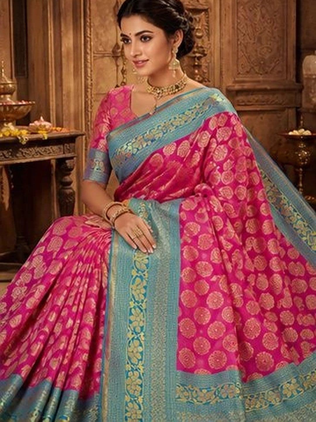 revika Woven Design Zari Art Silk Designer Kanjeevaram Saree thumbnail 6