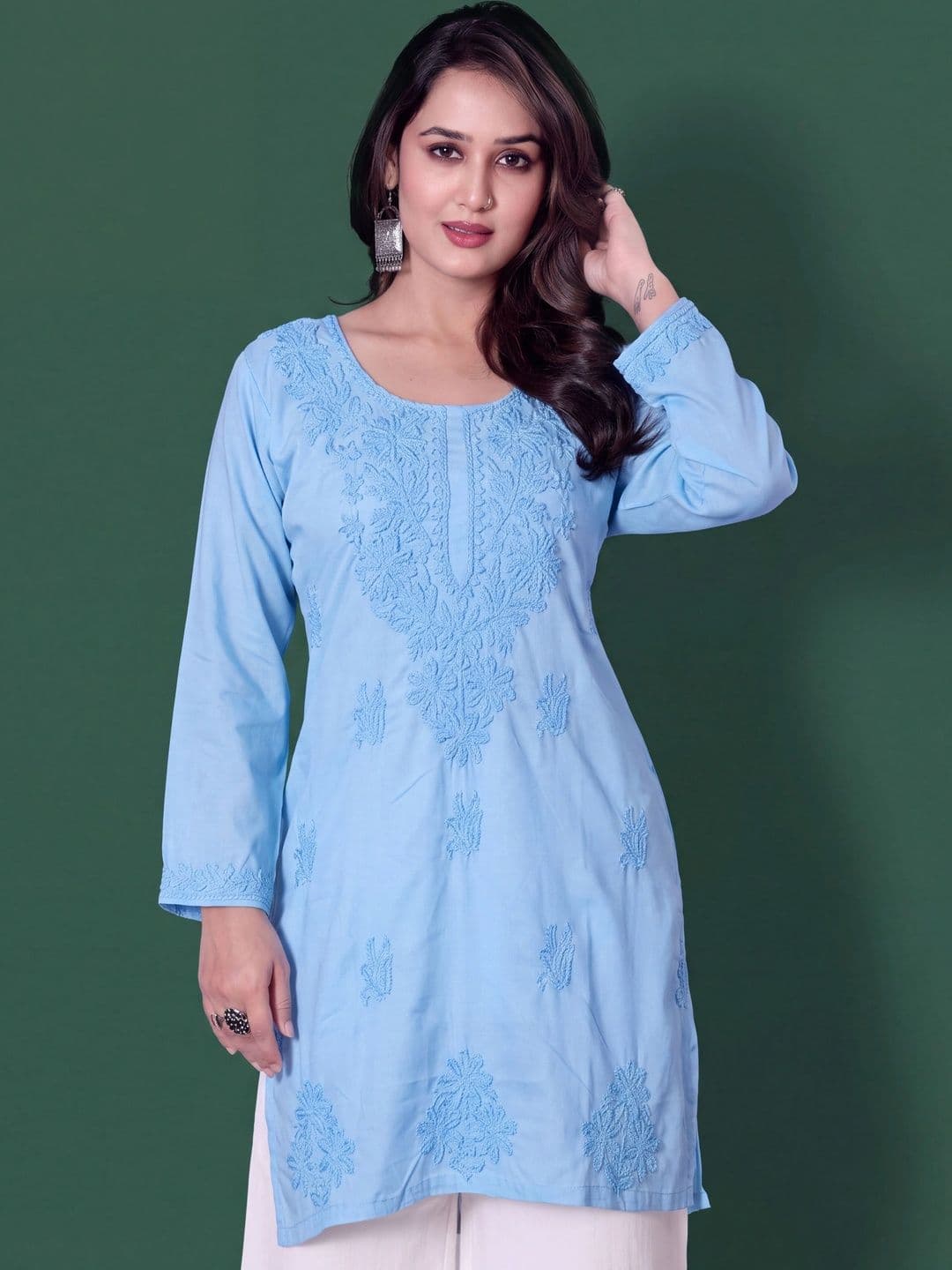 RUDRA LIFESTYLE Ethnic Motifs Embroidered Thread Work Pure Cotton Thread Work Kurti thumbnail 3