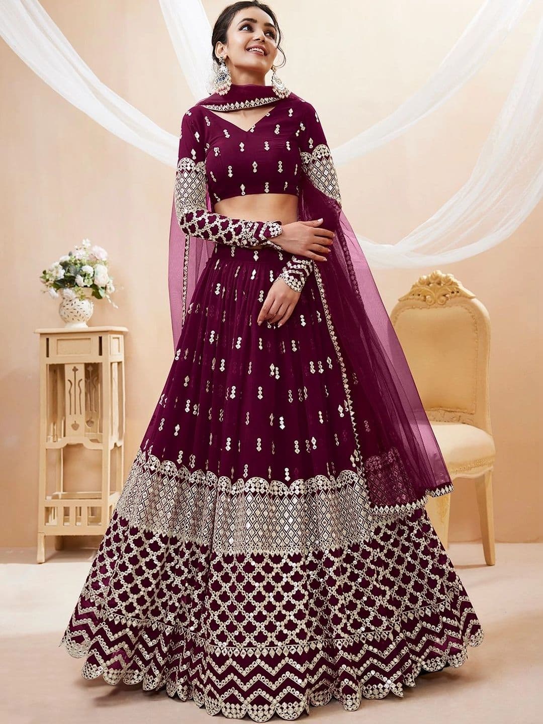 Zeel Clothing Embellished Mirror Work Semi-Stitched Lehenga & Unstitched Blouse With Dupatta - view 1