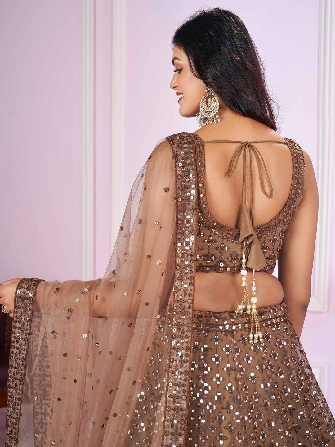 Zeel Clothing Embellished Sequinned Semi-Stitched Lehenga & Unstitched Blouse With Dupatta thumbnail 2