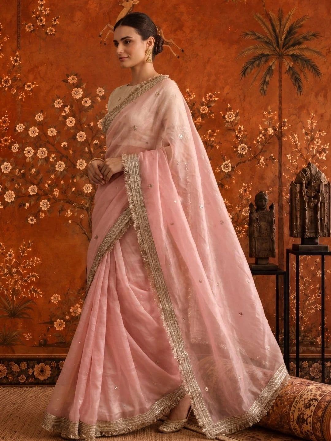 Sangria Embellished Embroidered Satin Saree thumbnail 2