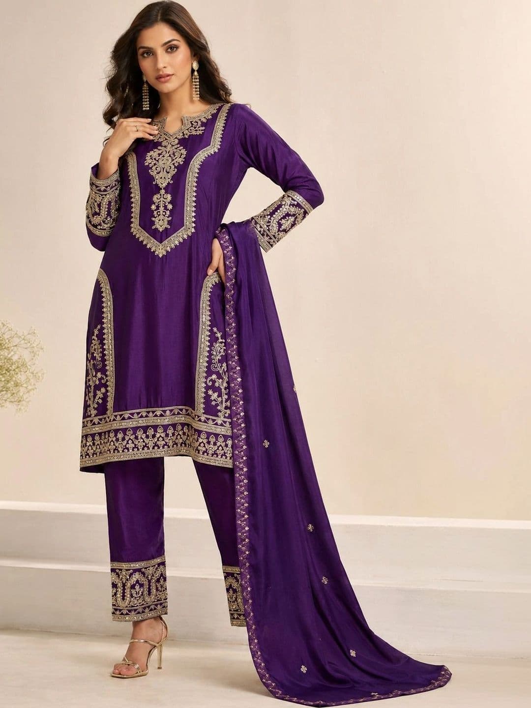 Mitera Women Ethnic Motifs Embroidered Regular Kurta with Trousers & With Dupatta thumbnail 7