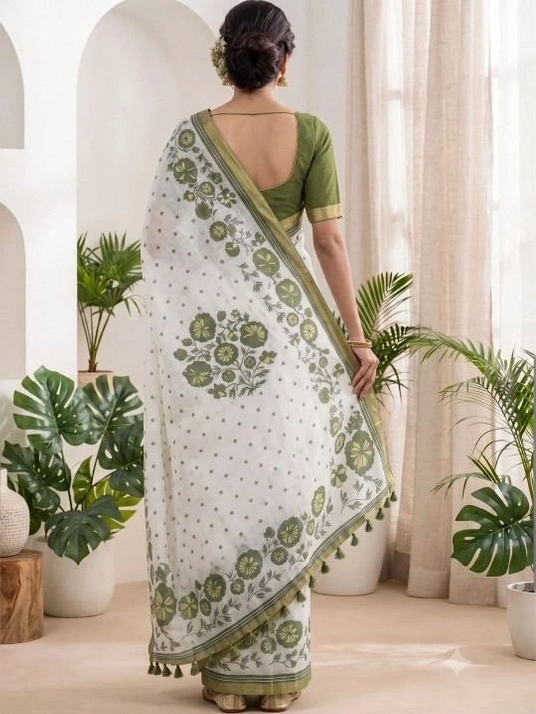 Anouk Rustic Floral Pure Linen Khadi Saree thumbnail 2