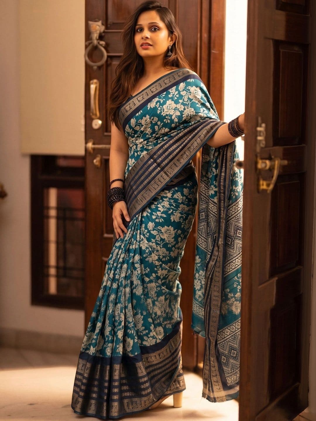 Owee Floral Zari Silk Blend Designer Saree - view 1