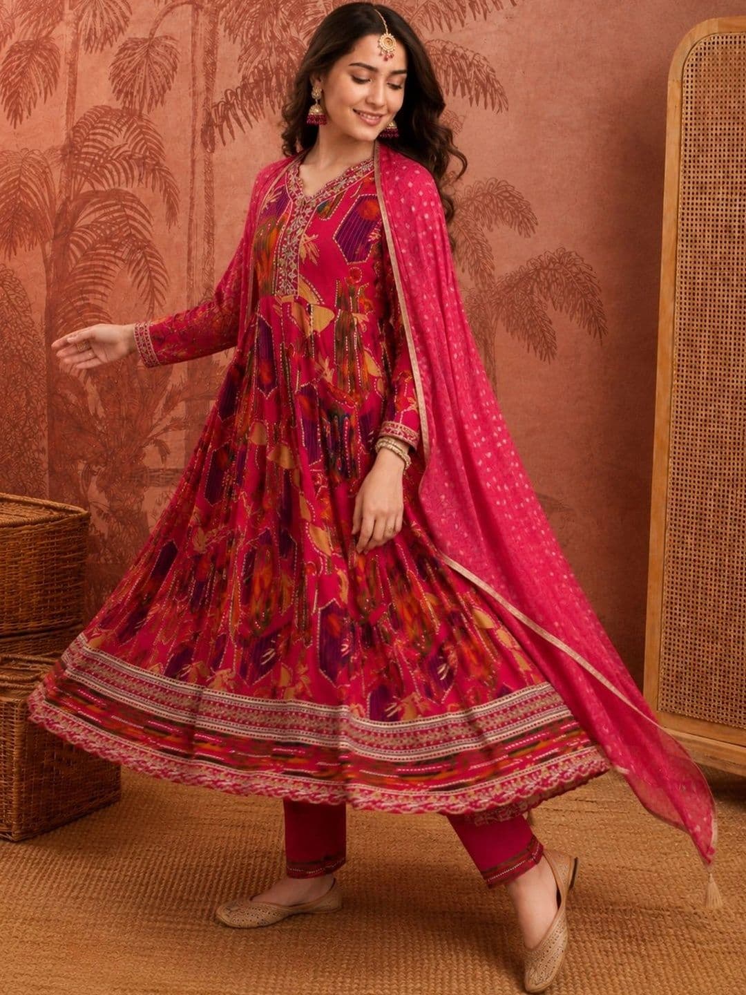 Sangria Printed Regular Gotta Patti Kurta Set With Tasseled Dupatta - view 1