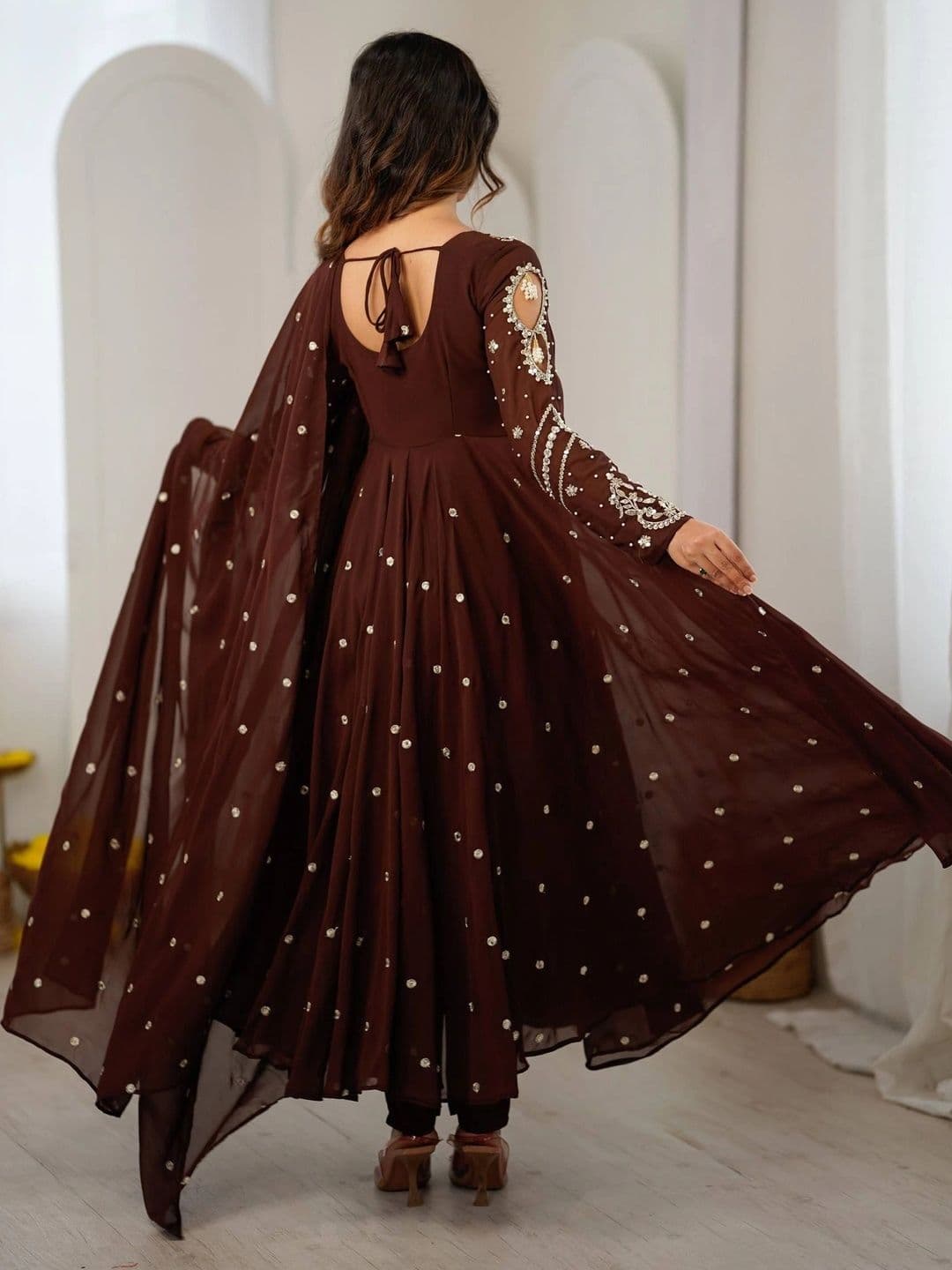 VASTRABELLA Women Ethnic Motifs Empire Silk Georgette Kurta with Churidar & With Dupatta thumbnail 6