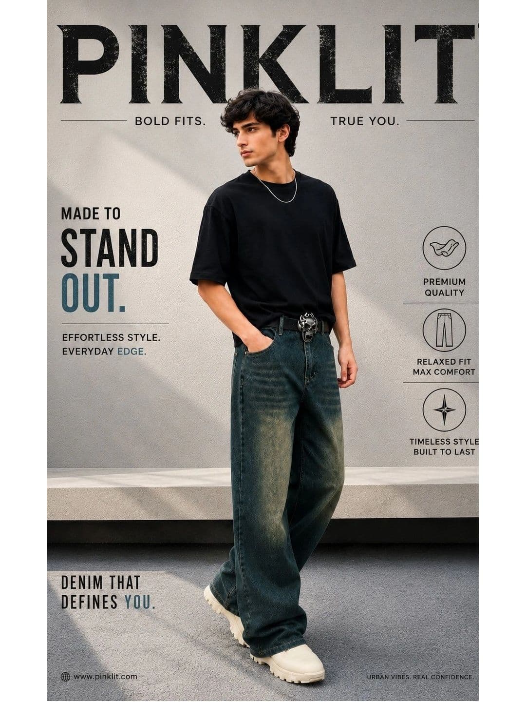 PINKLIT Men Straight Fit Mid-Rise Low Distress Light Fade Jeans thumbnail 3