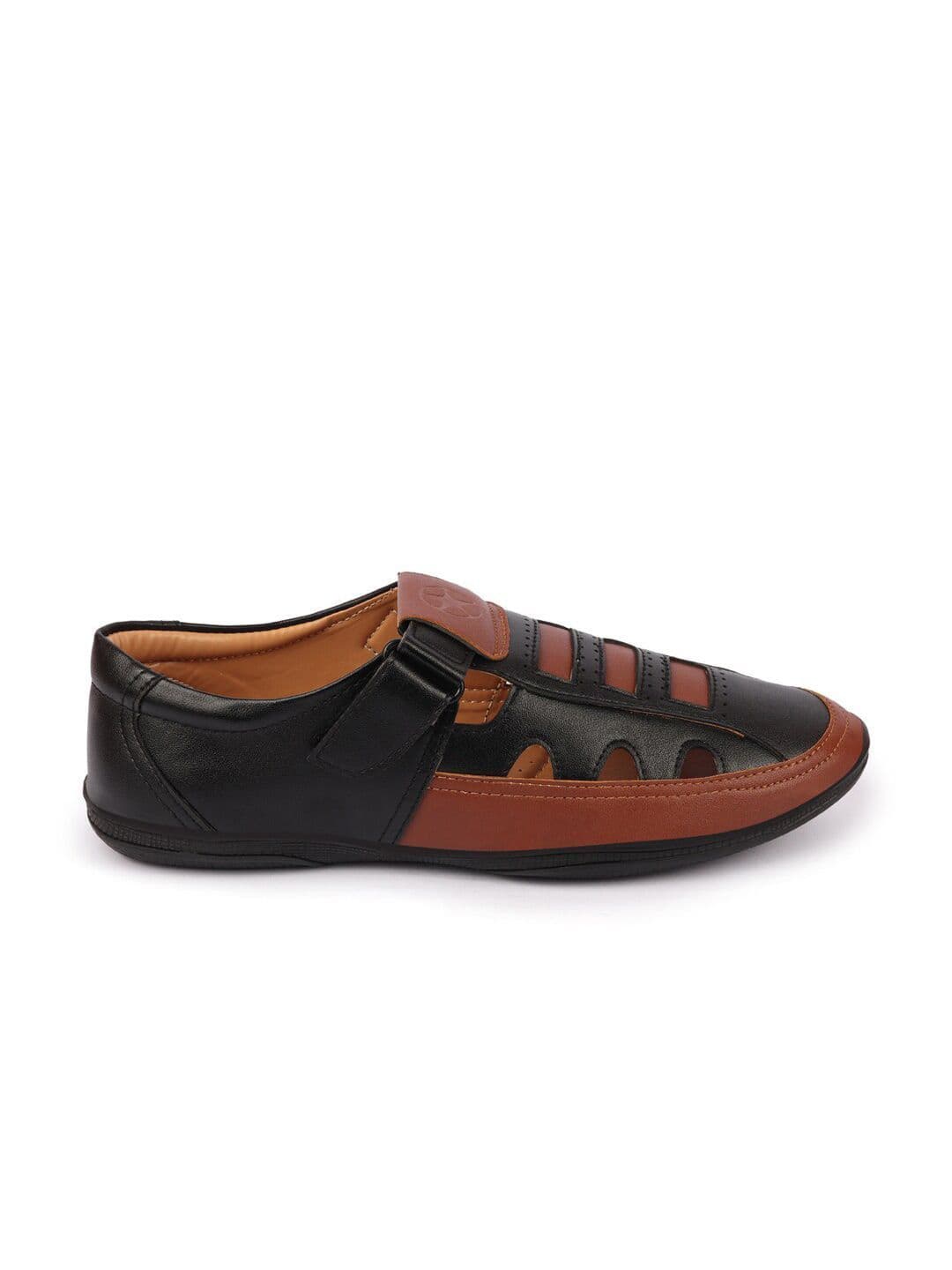 FAUSTO Men Black & Brown PU Comfort Sandals thumbnail 2