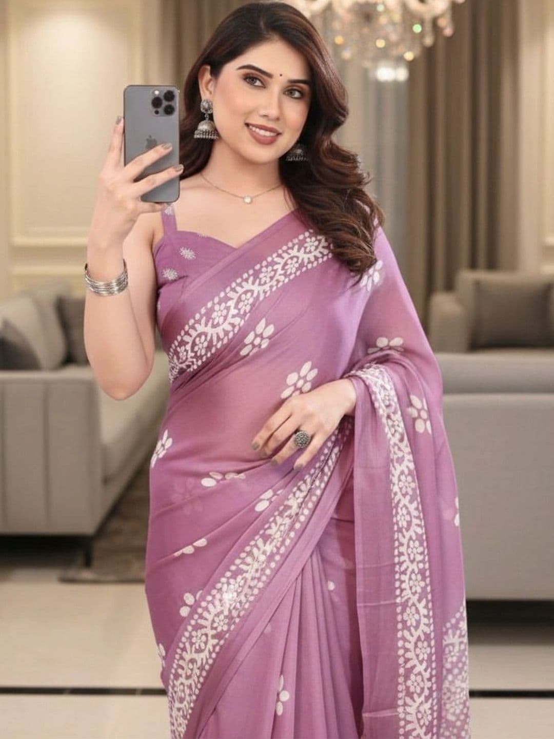 Owee Batik Pure Chiffon Designer Saree thumbnail 2
