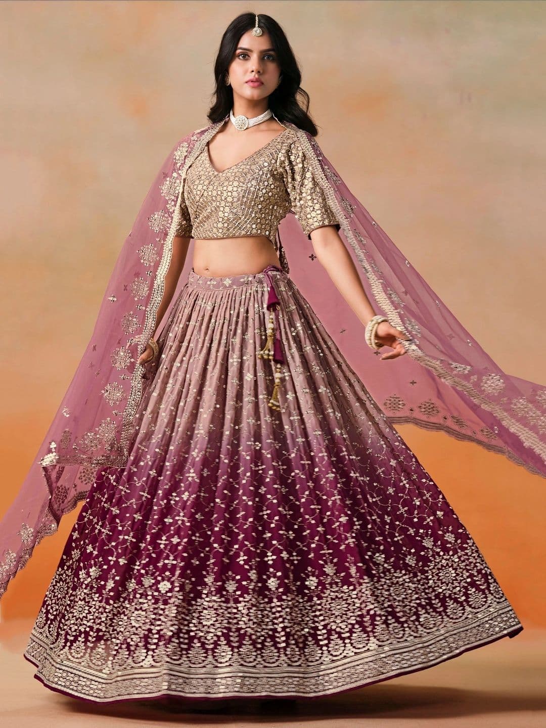 Zeel Clothing Embellished Sequinned Semi-Stitched Lehenga & Unstitched Blouse With Dupatta thumbnail 5