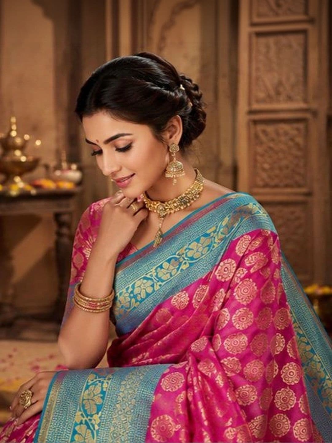 revika Woven Design Zari Art Silk Designer Kanjeevaram Saree thumbnail 3