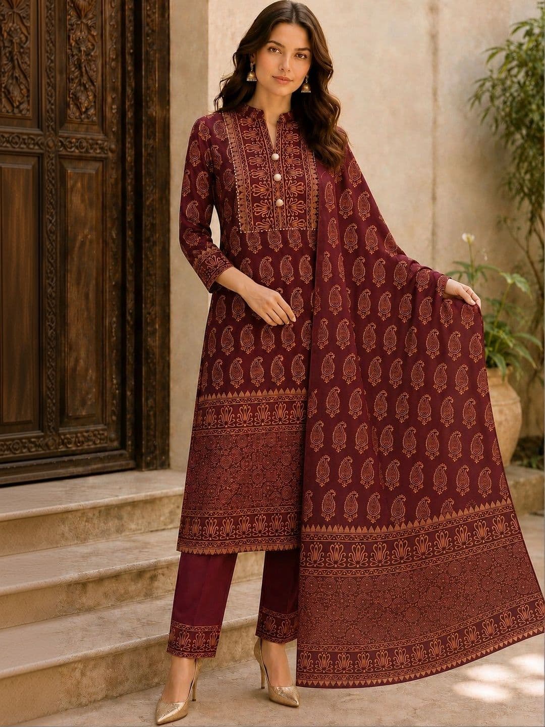 JAIPUR HAND BLOCK Women Ethnic Motifs Printed Regular Pure Cotton Kurta with Trousers & With Dupatta - view 1