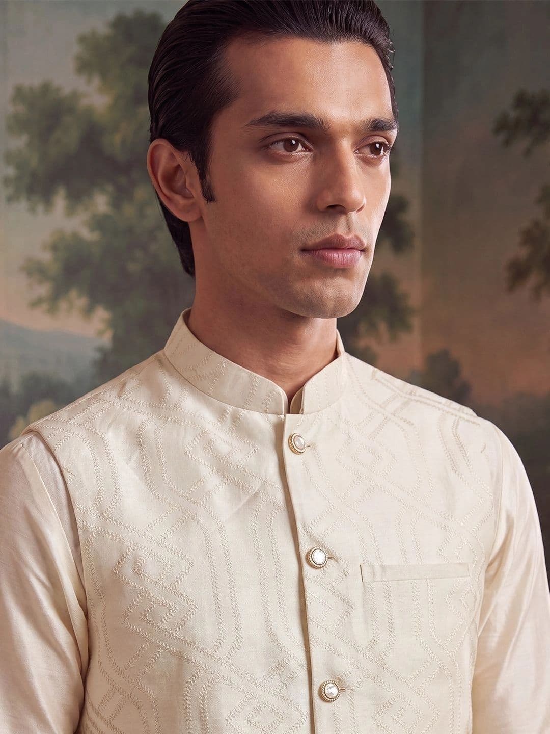 Ethnic Bay Jacquard Woven Design Nehru Jackets thumbnail 3