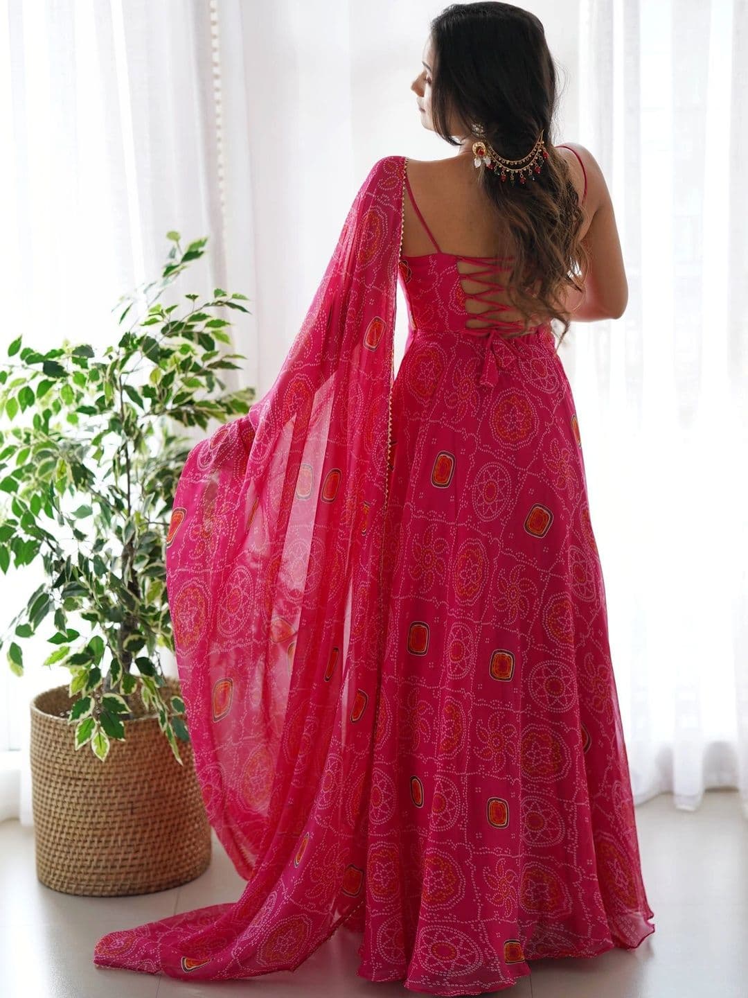 VASTRABELLA Women Ethnic Motifs Printed Empire Silk Chiffon Kurta with Trousers & With Dupatta thumbnail 2