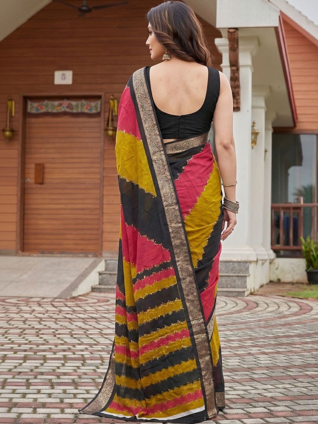 Owee Striped Zari Silk Blend Designer Saree thumbnail 4