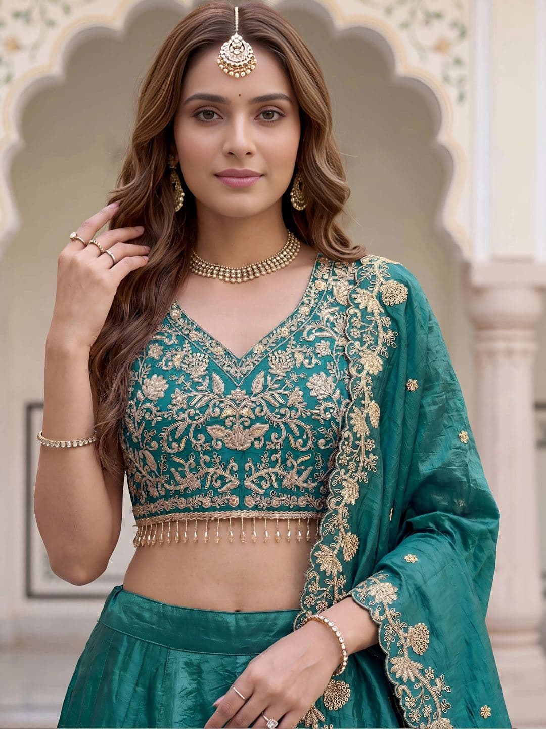 Zeel Clothing Embroidered Semi-Stitched Lehenga & Unstitched Blouse With Dupatta thumbnail 6