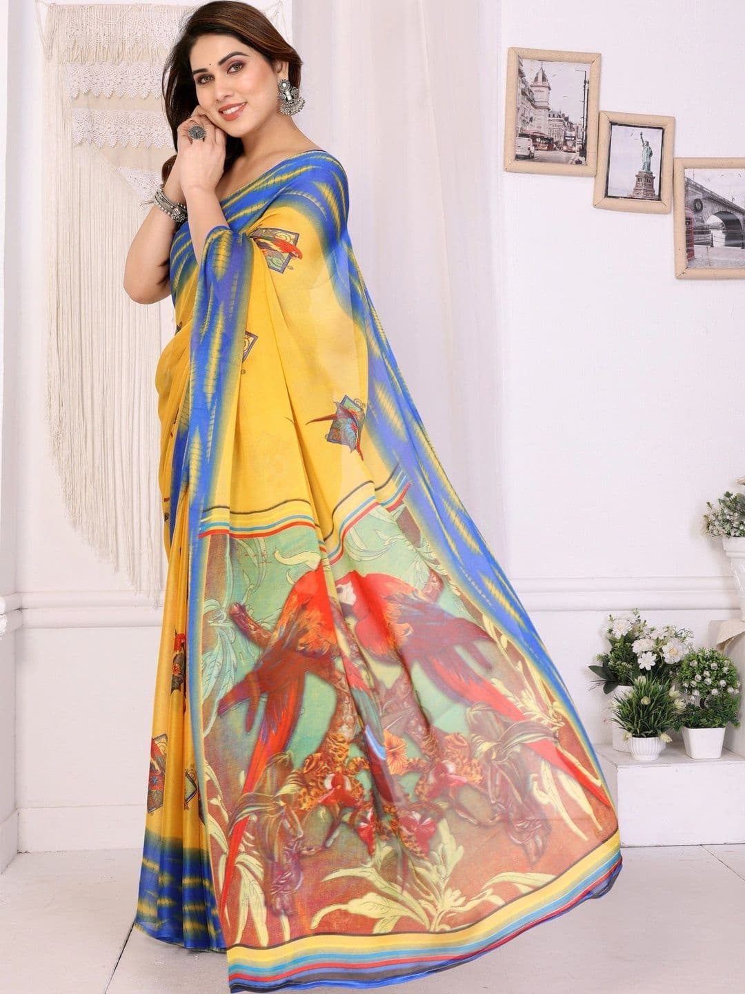 Owee Floral Pure Chiffon Designer Saree thumbnail 3