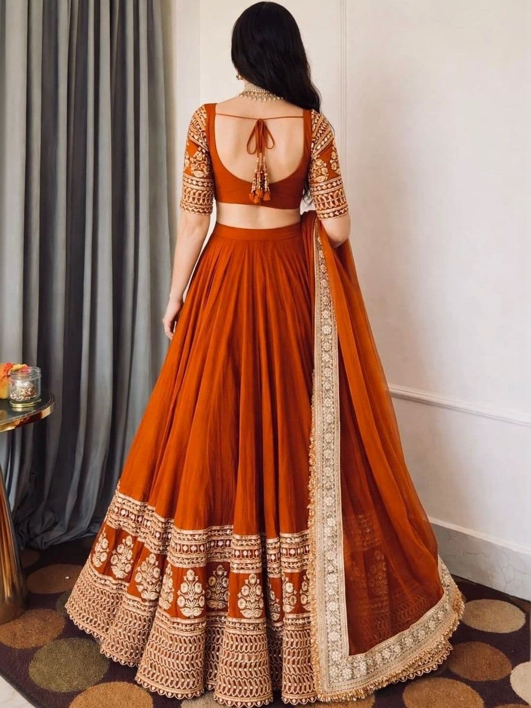 BLUSH STREET Embroidered Semi-Stitched Lehenga & Blouse With Dupatta thumbnail 2
