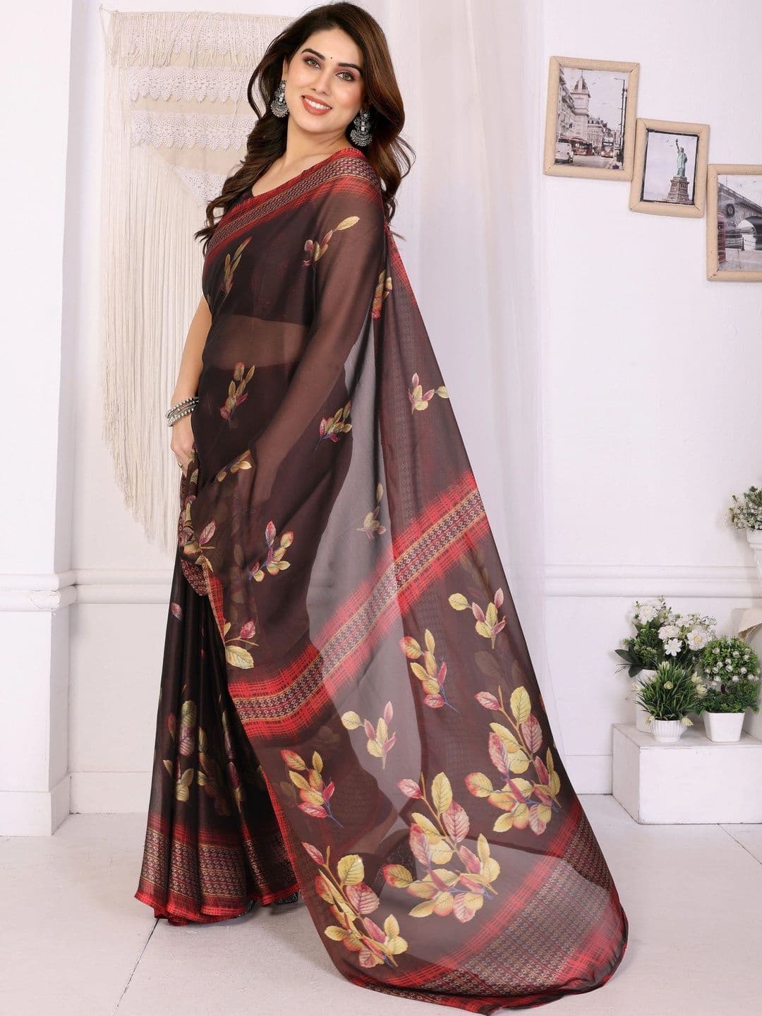 Owee Floral Pure Chiffon Designer Saree thumbnail 5