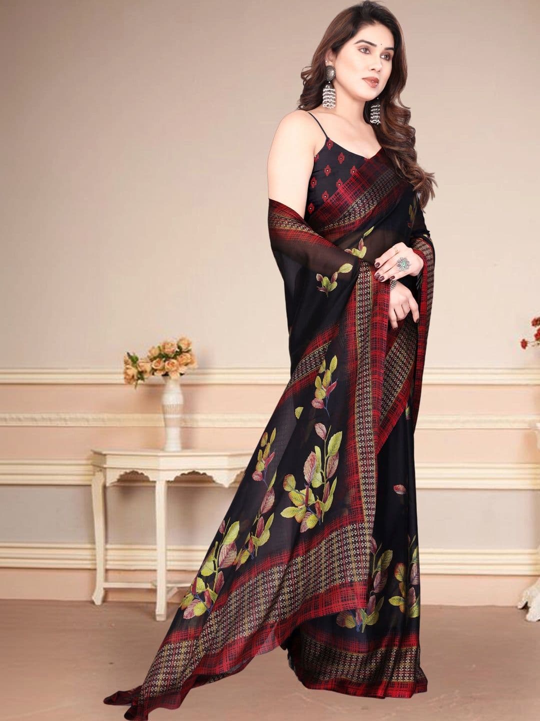 Owee Floral Pure Chiffon Designer Saree thumbnail 3
