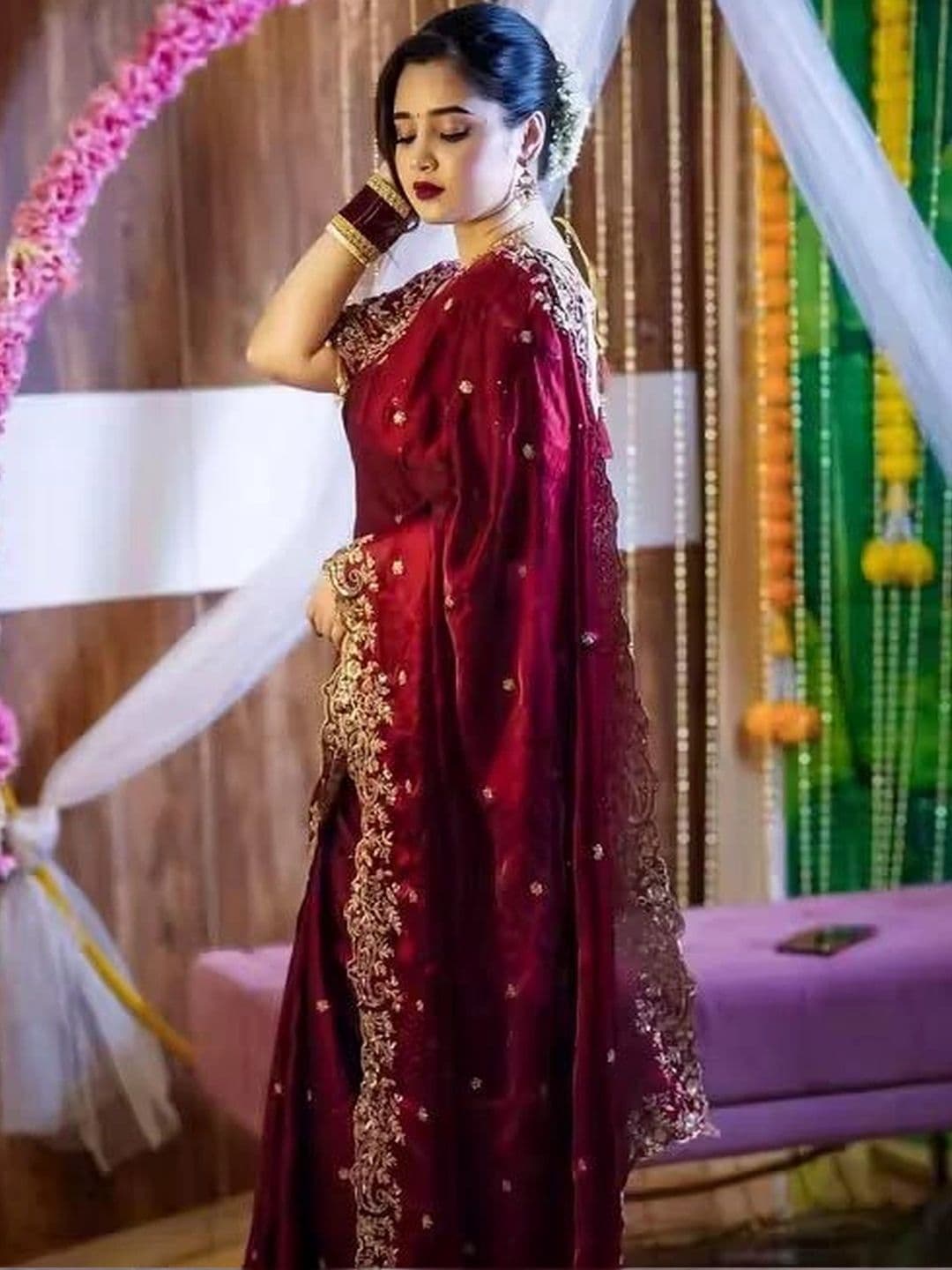 kantuba Floral Embroidered Art Silk Heavy Work Saree - view 1