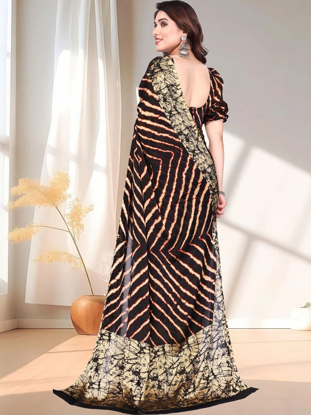 Owee Tie and Dye Pure Chiffon Designer Saree thumbnail 2